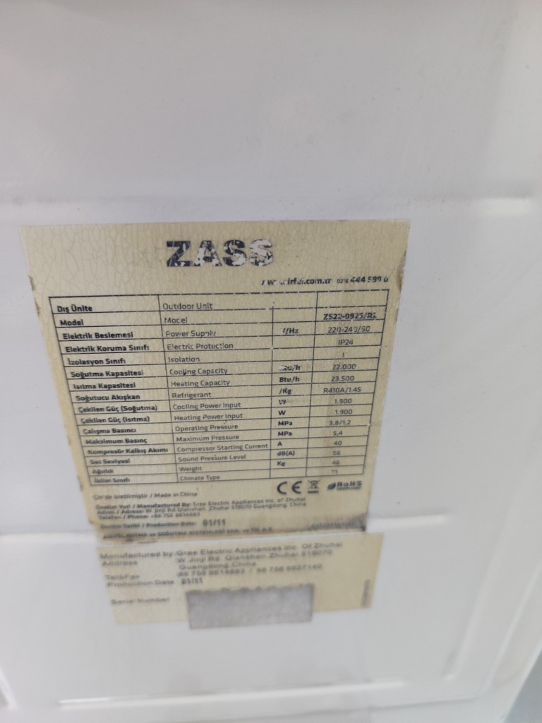 Zass 22000 Btu On-Off Klima görsel 5